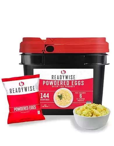 READYWISE - Powdered Eggs Bucket, 144 Servings, Emergency, MRE Food Supply, Premade, Freeze Dried Survival Food for Hiking, Adventure & Camping Essentials, Individually Packaged, 25 Year Shelf Lif...