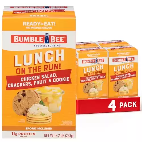 Bumble Bee Lunch On The Run Chicken Salad with Crackers Kit, 8.2 oz (Pack of 4) - Ready to Eat, Includes Crackers, Cookie & Mixed Fruit - Shelf Stable & Convenient Source of Protein