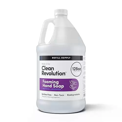 Clean Revolution Foaming Hand Soap Refill Supply Container. Ready to Use Formula. Natural Lavender Fragrance, 128 Fl. Oz