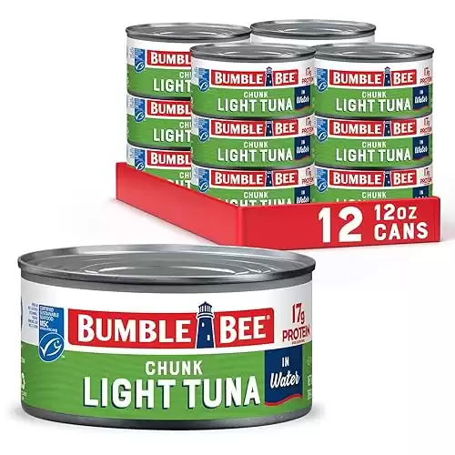 Bumble Bee Chunk Light Tuna In Water, 12 oz Can (Pack of 12) - Wild Caught Skipjack Tuna - 17g Protein Per Serving - MSC Certified Sustainable Seafood, Non-GMO, Gluten Free, Kosher