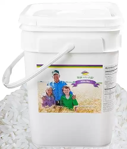 Wheatland White Rice Delicious Healthy Food Option 20 lbs. Bulk Rice Mylar and Bucket Provide 25 Year Shelf Life Emergency Food Storage Non-GMO High Trust Seller 40 Year Legacy of Prepping