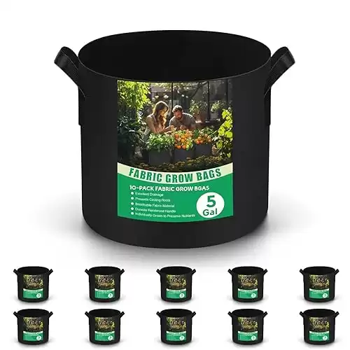 5 Gallon 10-Pack Plant Grow Bags: 350G Thickened Nonwoven Potato Grow Bags with Handles, Black Fabric Pots Felt Garden Bags, Gardening Supplies for Growing Vegetable Fruit Tomato Flowers Herbs