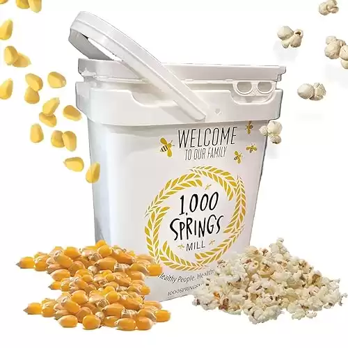 1000 Springs Mill Organic Dry Popcorn Kernels - Non-GMO, Healthy Snack for Microwave or Stovetop - Bulk Organic Popcorn Kernels with Bucket - Enjoy Fresh, Crisp & Delicious Popcorn - 25lb (Pack of...