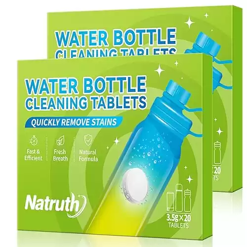 NATRUTH Water Bottle Cleaning Tablets - 40 Tablets Effectively Removes Tough Stains and Odors, Bottle Clean Tablet Individually Packed for All Stainless Steel, Plastics and Glass Drinking Containers