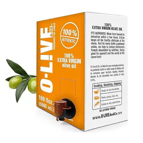 O-Live & Co. - Extra Virgin Olive Oil - Bulk - Smooth Mild and Fruity Flavor - First Cold Pressed - Estate Grown and Bottled - Perfect for Salad Dressings, Marinades, Sauteing, Stir Frying, & ...