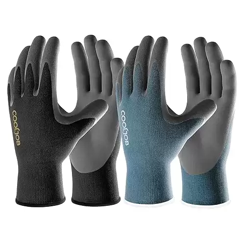 COOLJOB 2 Pairs Micro-Foam Nitrile Safety Work Garden Gloves with Touchscreen Fingers, Lightweight Working Gloves for Men s Sweaty Hands, Non-slip Coated Grip Fits Most Tasks, Medium, Blue & Black