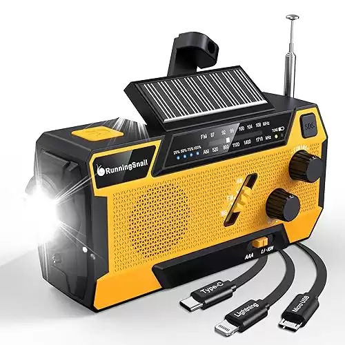 Emergency Crank Weather Radio: AM/FM/NOAA Weather Radio with 3 Built-in Cable - Hand Crank Radio with 2000mAh, Solar Charge, Hand Crank & Battery Operated, SOS Alarm, Flashlight for Outdoor Emerge...