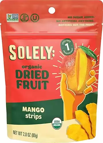 SOLELY - Organic Dried Mango Strips (2.8 oz Resealable Bags, Pack of 4) - Real Fresh Fruit - 1 Ingredient - Healthy Snacks for Adults & Kids - Non GMO, Vegan Snacks, Shelf Stable - 4 Bags (11.2 oz...